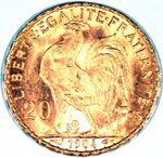 1904 French Gold Coin featuring a cockeral as well as the French Motto