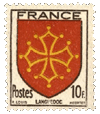 French 10 centimes stamp, 1944, showing the coat of arms of the Languedoc