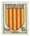 French stamp, 1955, showing the arms of the old privince of the Roussillon French stamp, 1955, showing the arms of the old privince of the Roussillon