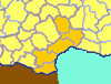 The Languedoc (orange) within France (yellow)).