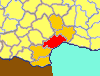 The Gard (red) in the Languedoc (orange) within France (yellow)).